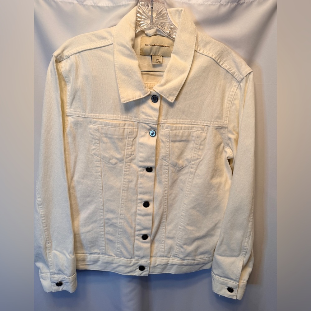 Pilcro Anthropologie Size Small White Denim Jean Jacket 100% Cotton Relaxed‎ Fit